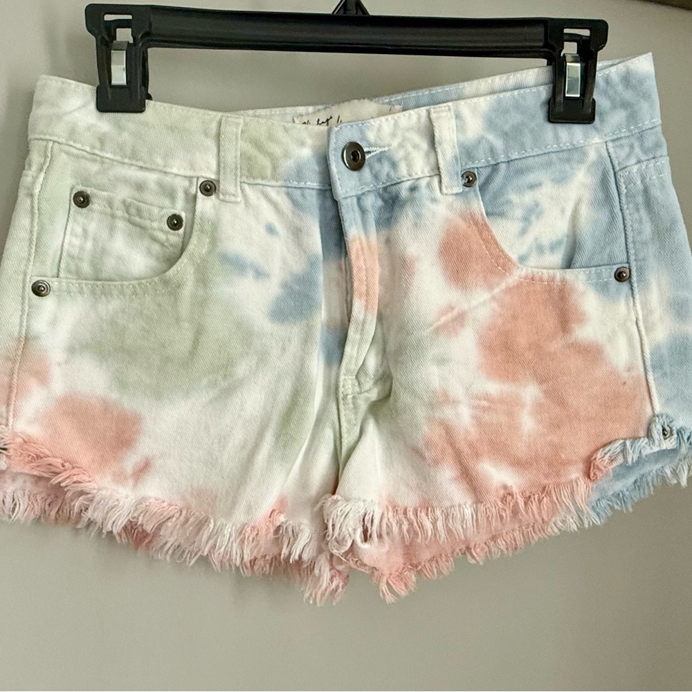 Vintage Havana Tie-Dye Jean Shorts - Blue, Pink, Green